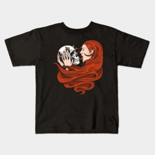 girl holding skull illustration Kids T-Shirt